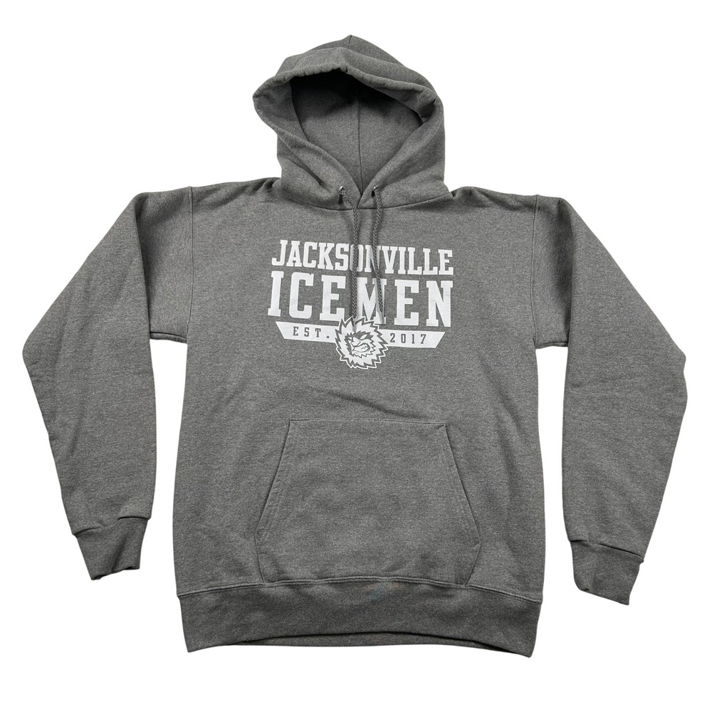 Hanes Jacksonville Icemen Hoodie Mens Small Gray Pullover ECHL Hockey Heather